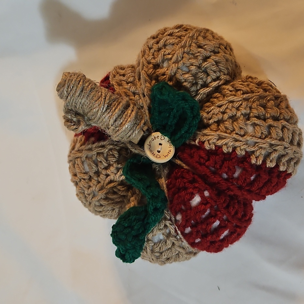 Handmade Crochet Pumpkin Crochet Rustic Fall Decor with Jute Stem and Green leaf - Picture 11 of 17
